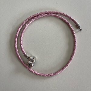 Pandora Pink Woven Leather Bracelet for Pandora Charms w/ Sterling Silver Clasp